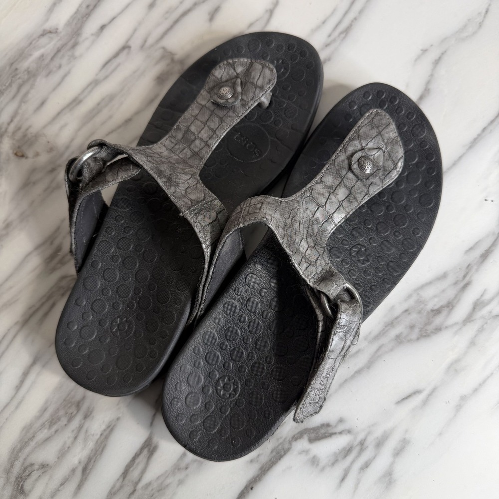 Taos Women's Solo Black Sandal Size 7 Thong Sandals Arch Support Comfort Gray - Picture 4 of 8